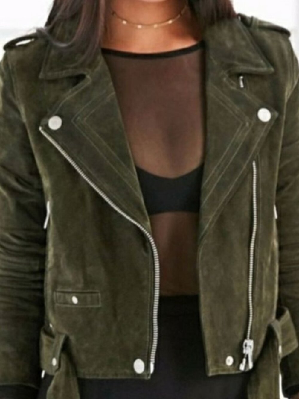 NWOT Free People Suede Moto Jacket in Green size xs